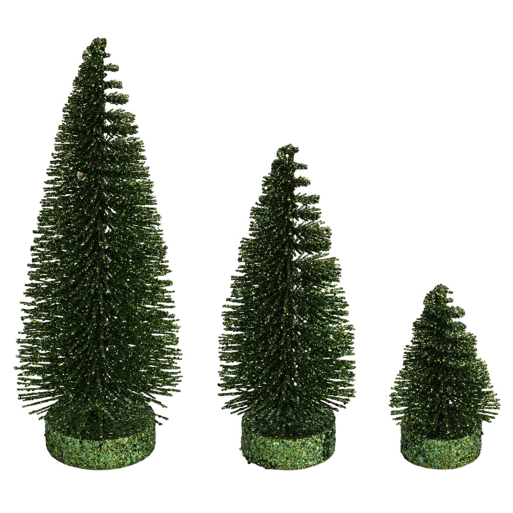 Vickerman 3"-5"-7" Moss Green Glitter Oval Pine Artificial Christmas Tree Set of 3