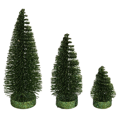 Vickerman 3"-5"-7" Moss Green Glitter Oval Pine Artificial Christmas Tree Set of 3