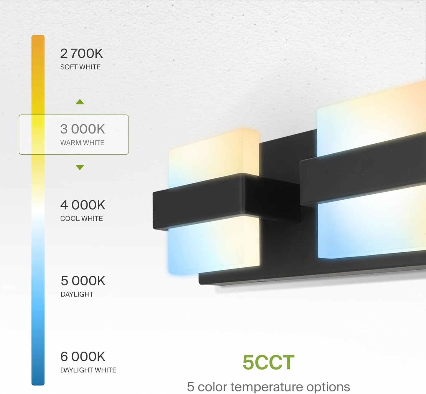 ASD Lighting LED Vanity 5-light 28W 120V CCT Selectable 2700/3000/4000/5000/6000K Dimmable Black ETL