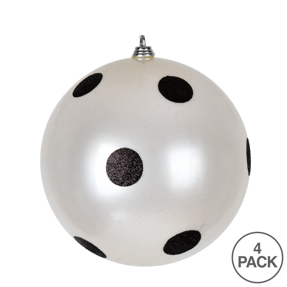 Vickerman 6" White Candy FInish Ball Ornament with Black Glitter Dots 4 per Bag