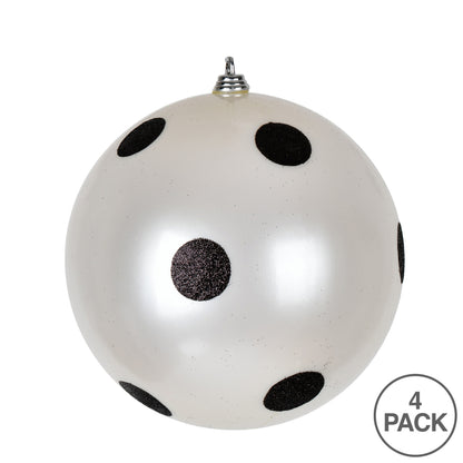 Vickerman 6" White Candy FInish Ball Ornament with Black Glitter Dots 4 per Bag