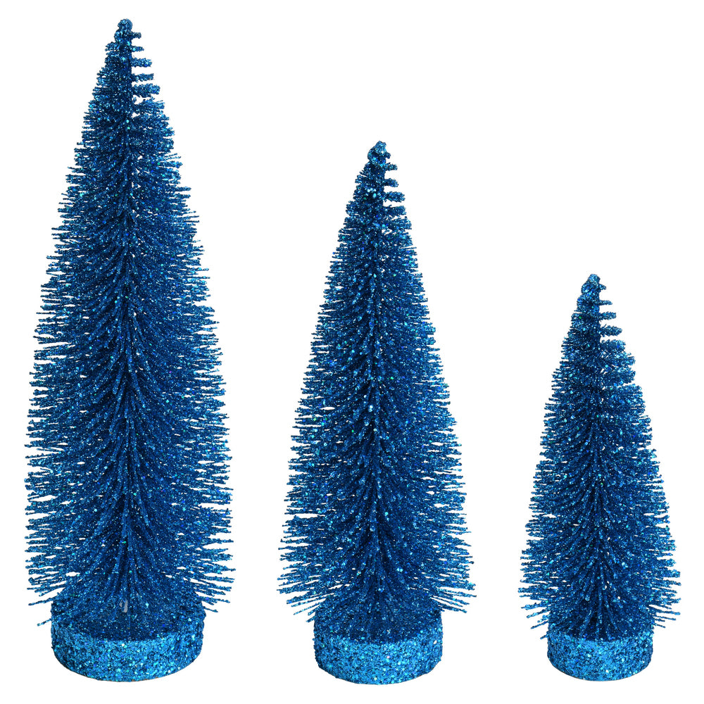 Vickerman 7"-9"-11" Turquoise Glitter Oval Pine Artificial Christmas Tree Set of 3