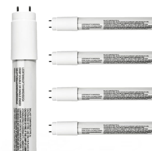 Damar- 23.75-Inch T8 LED Tube Light Bulb Type A+B Hybrid with Safe Shield Sleeve Single/Dual Ended Ballast Bypass 8W 1000 Lumen 5000K Bright White G13 Bi-Pin Base Pack of 5- Fluorescent Replacement