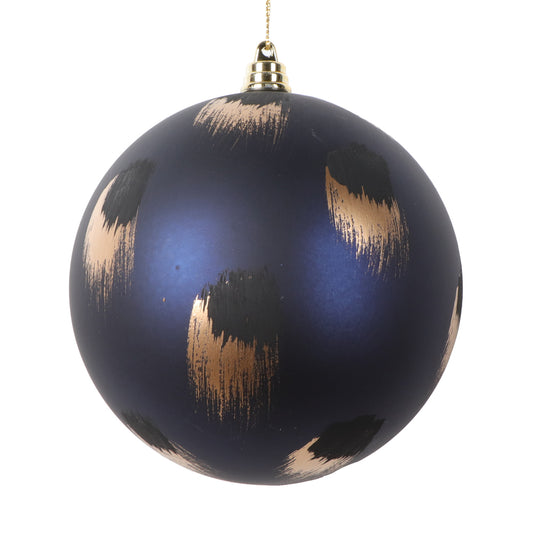 Vickerman 4.75" Matte Midnight Blue Ball Ornament with Gold and Black Brush Strokes 4 per bag.