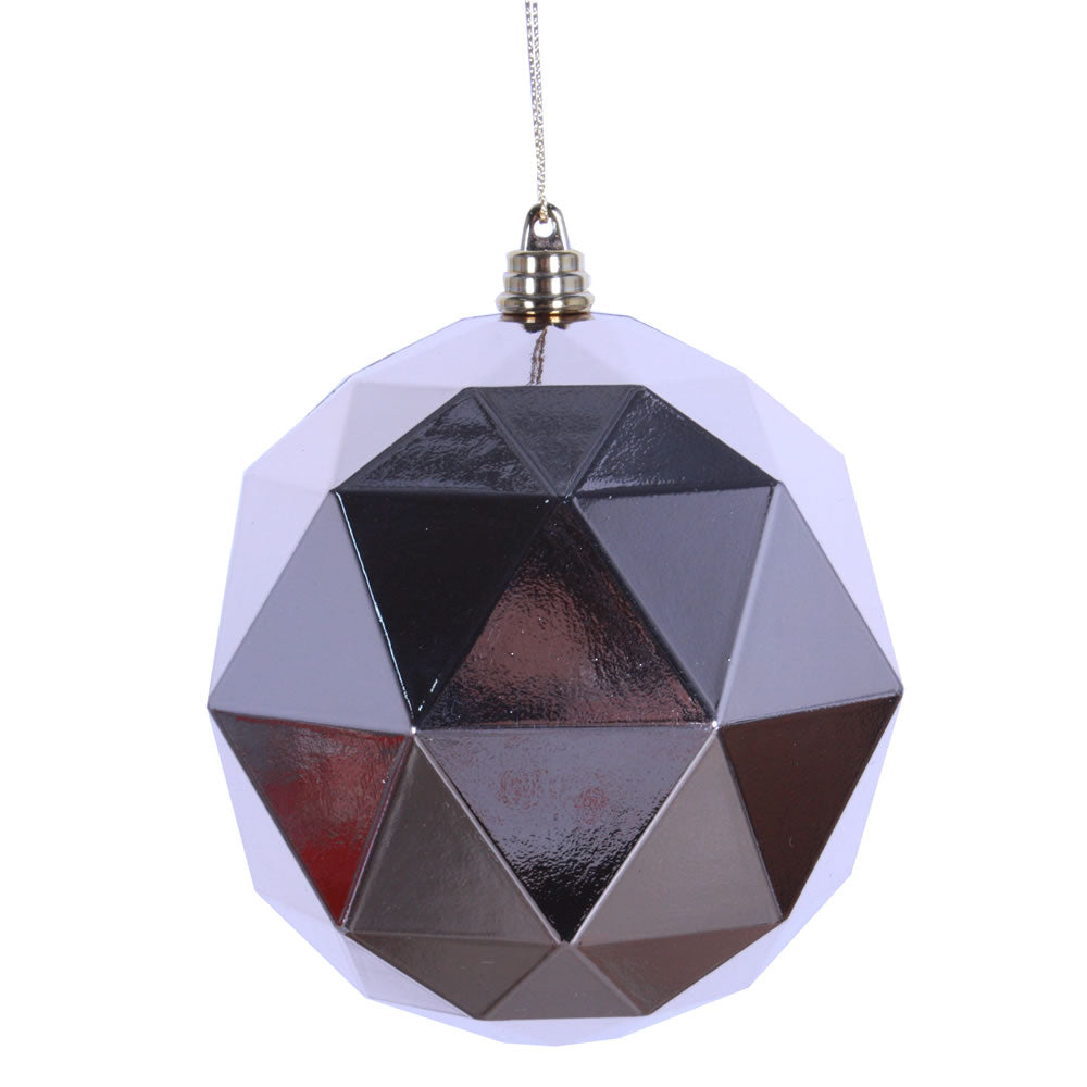 Vickerman 8" Café Latte Geometric Ball Ornament Featuring a Shiny Finish.