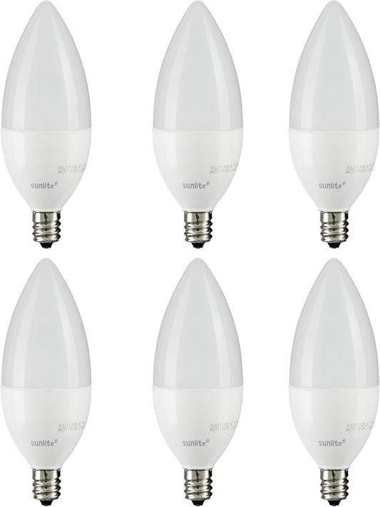 Sunlite LED B11 Frosted Torpedo Tip Chandelier Light Bulb, 7 Watts (60W Equivalent) 500 Lumens, Candelabra E12 Base, Dimmable Energy Star and ETL Certified, 4000K Cool White, 6 Count