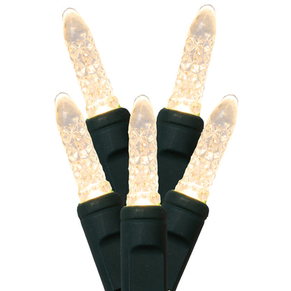 Vickerman 70 Warm White M5 Faceted LED Light on Green Wire 4" Spacing x 24' Long Light Strand.