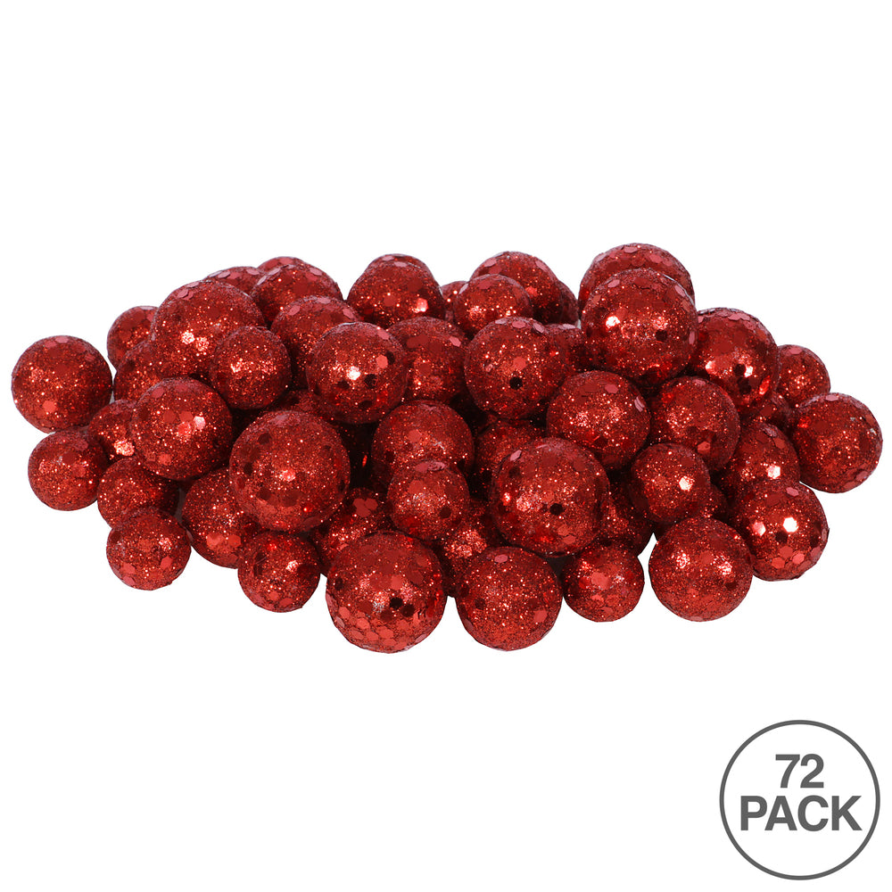 Vickerman 20MM/25MM/30MM Red Glitter Polystyrene Ball Christmas Ornament 72 per Bag