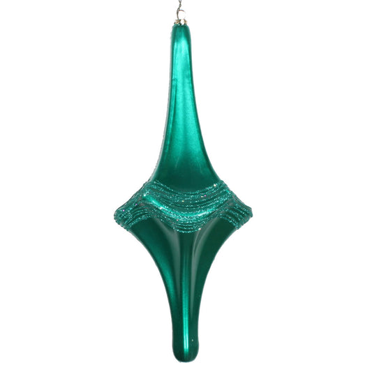 Vickerman 12" Teal Candy Glitter Drop Ornament. This ornament is the perfect addition to any holiday decorating project. Each ornament features a drilled cap with threaded wire for easy decorating.