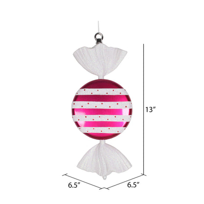 Vickerman 13" Cerise-White Striped Flat Candy Christmas Ornament