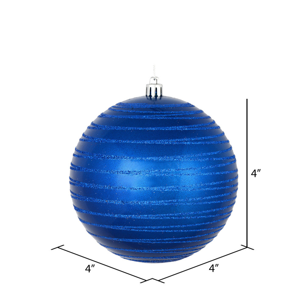 Vickerman 4" Blue Candy Finish Ball Ornament with Glitter Lines 4 per Bag