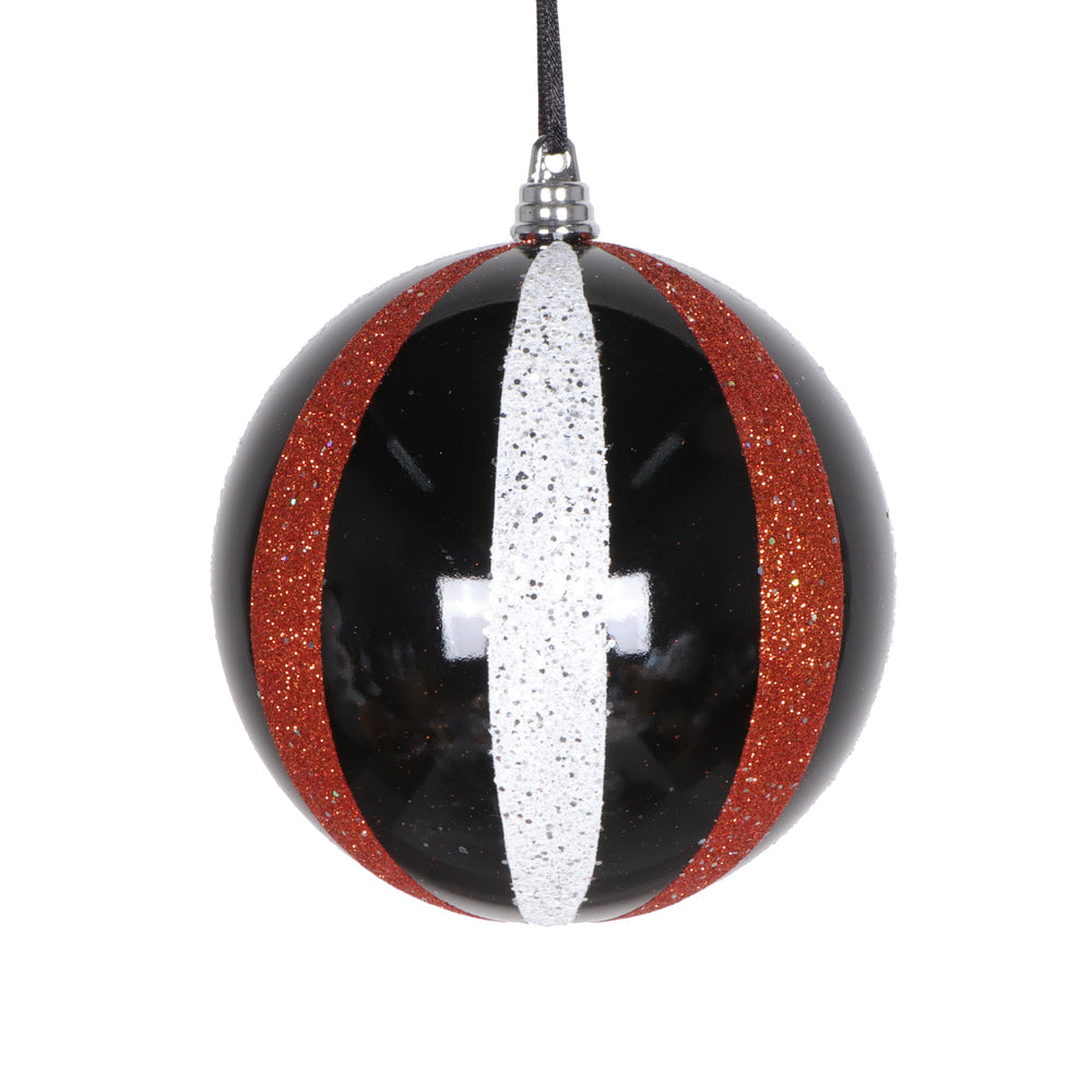 Vickerman 4.7" Black White Orange Round Ornament 3 per bag.