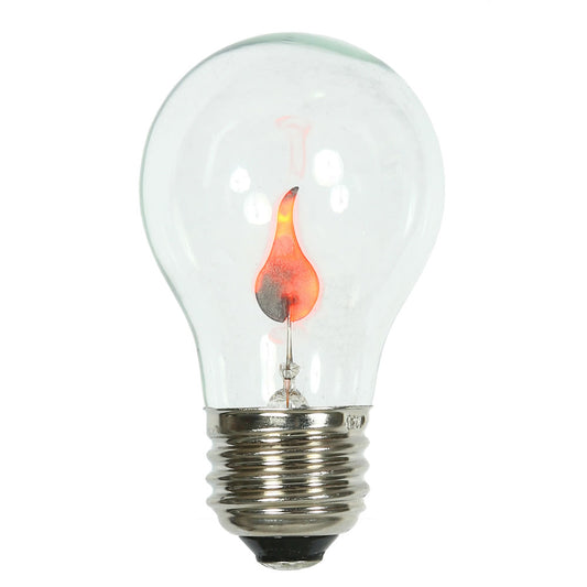 Vickerman A19 Incandescent Clear Flicker Flame E26 Medium Base Bulb, 1 watt, Brass Base, UL Box of 5