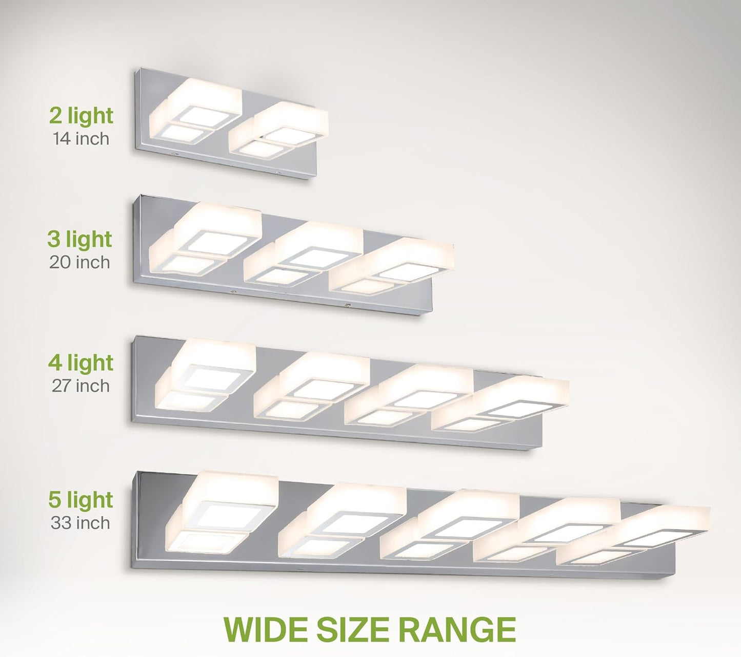 ASD Lighting LED Vanity 4-light 23W 120V with rotatable heads CCT Selectable 2700/3000/4000/5000/6000K Dimmable Chrome ETL
