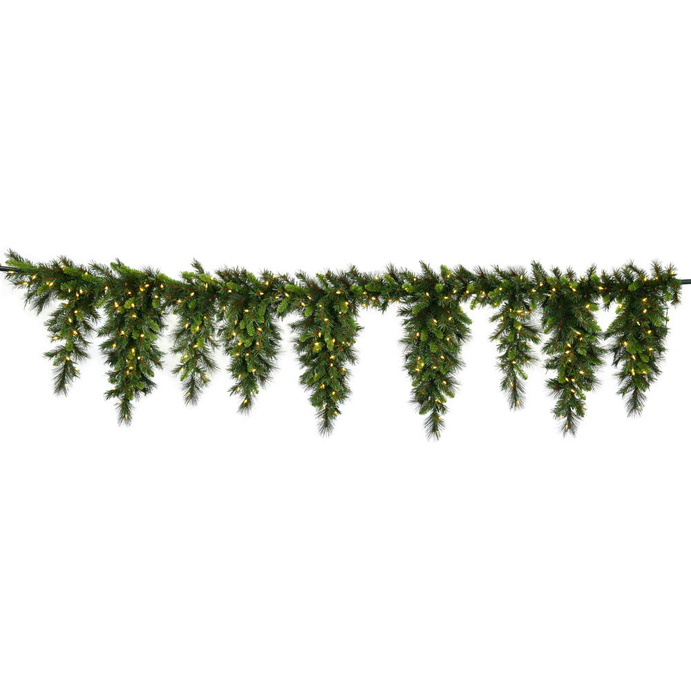Vickerman 9' x 19" Bangor Mixed Icicle Artificial Christmas Garland Warm White LED Lights