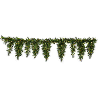 Vickerman 9' x 19" Bangor Mixed Icicle Artificial Christmas Garland Warm White LED Lights