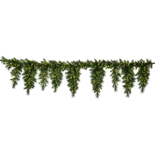 Vickerman 9' x 19" Bangor Mixed Icicle Artificial Christmas Garland Warm White LED Lights