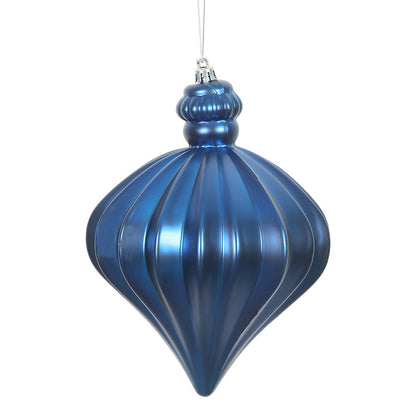 Vickerman 6" Blue Matte Onion Drop Ornament with drilled and wired caps. Comes 4  per Bag.