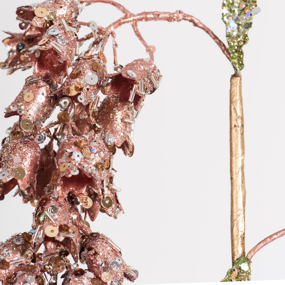 Vickerman 20" Rose Gold Pearl Glitter Hanging Foxglove Artificial Christmas Spray. Includes 3 sprays per pack.