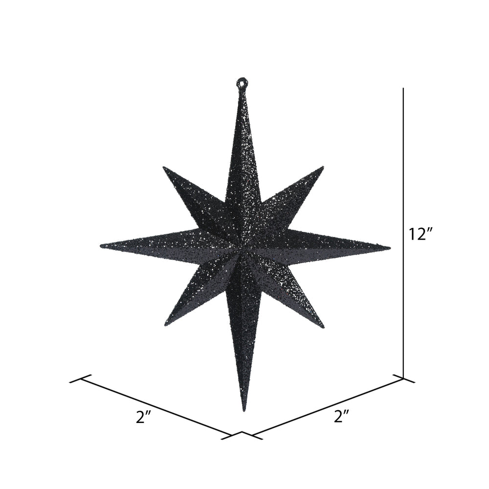 Vickerman 12" Black Iridescent Glitter Bethlehem Star Christmas Ornament 2 per Box