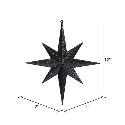 Vickerman 12" Black Iridescent Glitter Bethlehem Star Christmas Ornament 2 per Box
