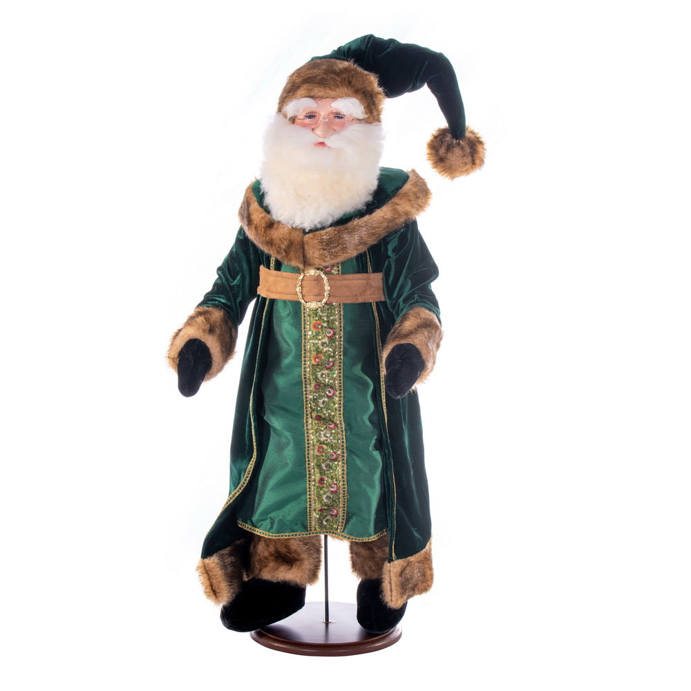 Vickerman 36" Emerald Green Velvet Santa Doll with Stand. This santa has glasses stand is removeable.