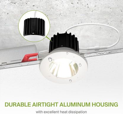ASD Lighting LED Downlight 1INCH Changeable Round 8W CCT Selectable 2700/3000/3500/4000/5000K Dimmable, Chrome Smooth reflector, White trim, ETL Energy Star
