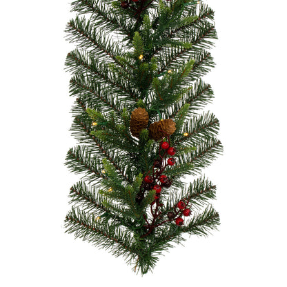 Vickerman 6' x 14" Berry Mixed Pine Cone Artificial Pre-Lit Garland Battery Operated LED Warm White Lights