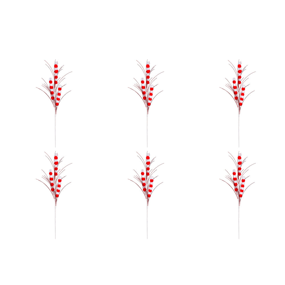Vickerman Red/White Pom Pom Artificial Christmas Spray. Includes 6 sprays per pack.