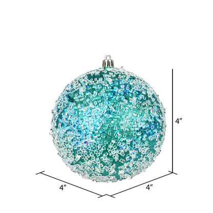 Vickerman 4" Teal Glitter Hail Ball Ornament 6 per Bag