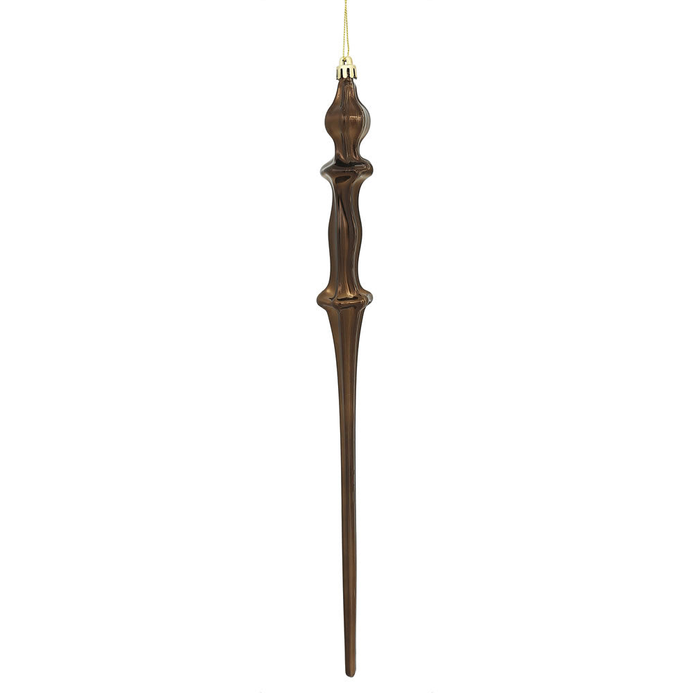 Vickerman 15.7" Chocolate Shiny Icicle Ornament with drilled and wired caps. Comes 3 per Box.