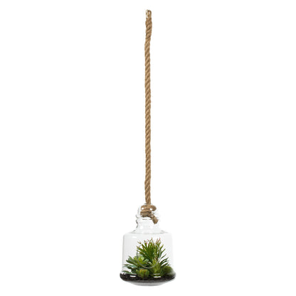 Vickerman 10" Artificial Green Assorted Succulents in Glass Jar.