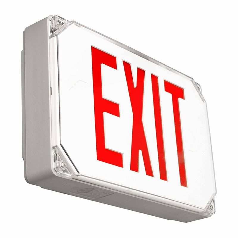 Westgate Wet Location LED Exit Sign, Universal Single/Double Face, Red, Gray Housing, 120/277V, LED Exit & Emergency Lighting