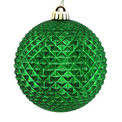 Vickerman 4" Green Durian Glitter Ball Ornament 6 per Bag