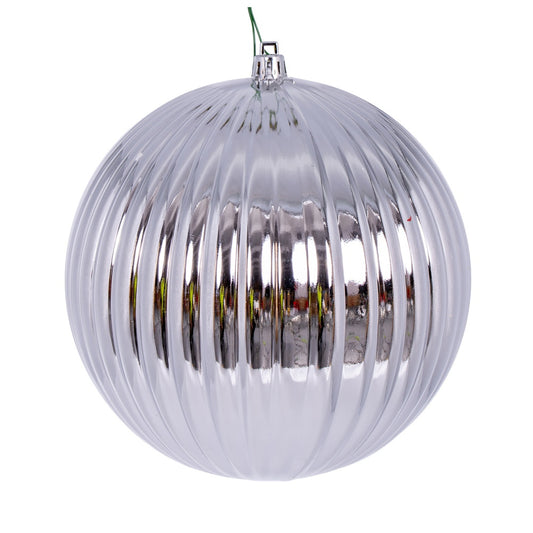 Vickerman 6" Silver Shiny Lined Ball Ornament 4 per Bag.