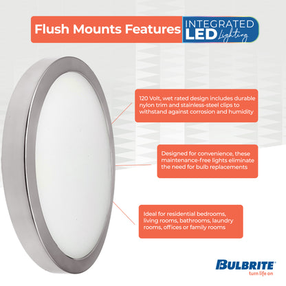 Bulbrite 773606 7 in. Round 10.3-Watt 3000K LED Flush Mount Light, 1150 Lumens, Nickel