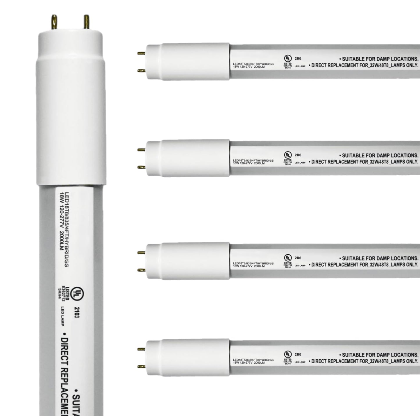 Damar- 47.75-Inch T8 LED Tube Light Bulb Type A+B Hybrid with Safe Shield Sleeve Single/Dual Ended Ballast Bypass 18W 2000 Lumen 3500K Neutral White G13 Bi-Pin Base Pack of 5-Fluorescent Replacement