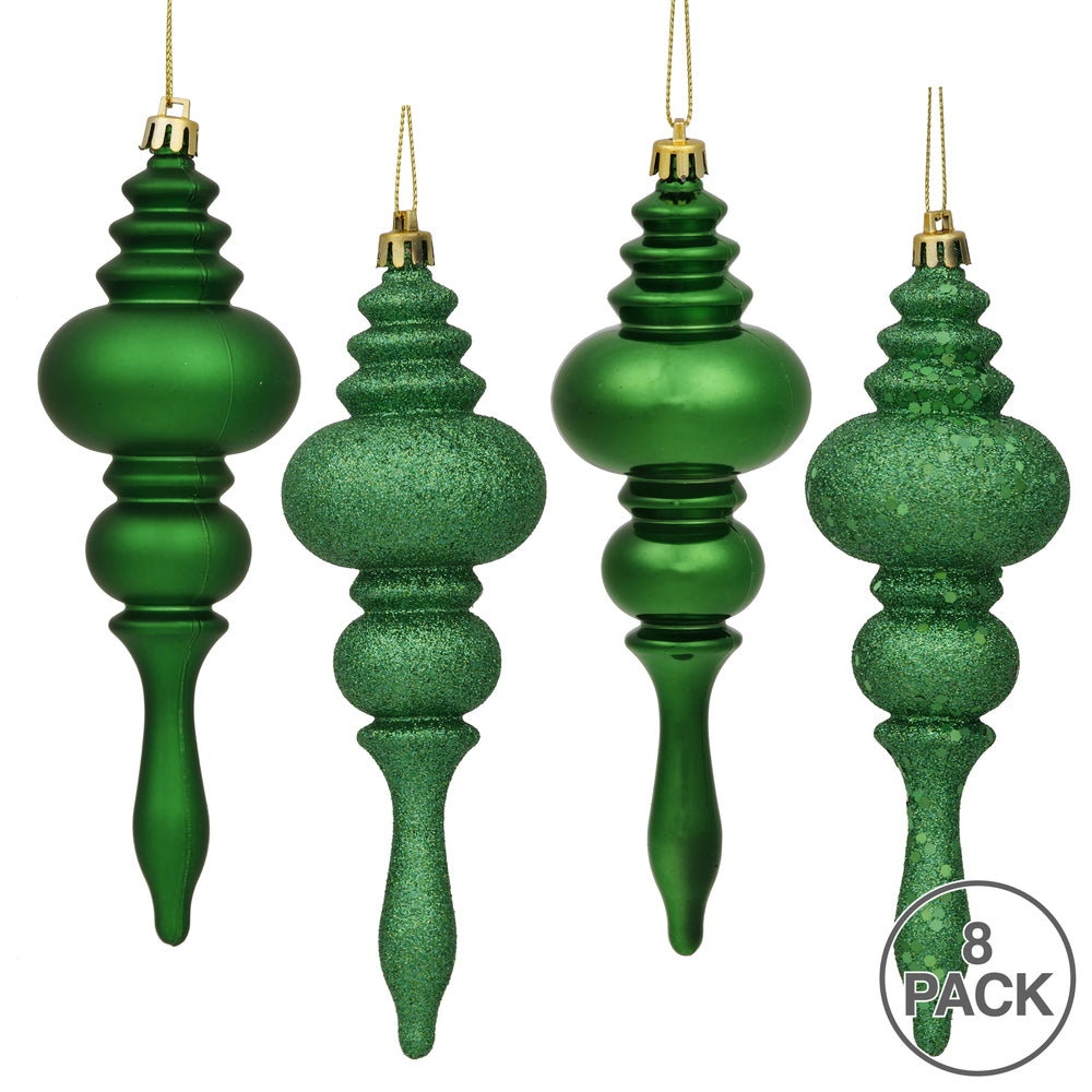 Vickerman 7" Green 4-Finish Finial Ornament 8 per Box