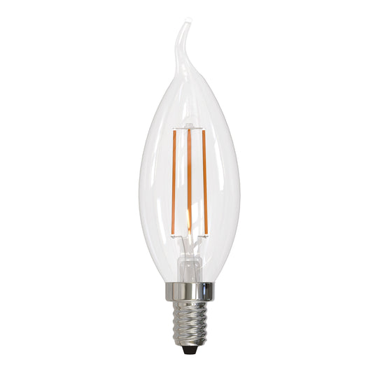 Bulbrite LED Filament 5 Watt Dimmable CA10 Light Bulbs with Clear Glass Finish and Candelabra (E12) Base - 2700K (Warm White Light), 500 Lumens