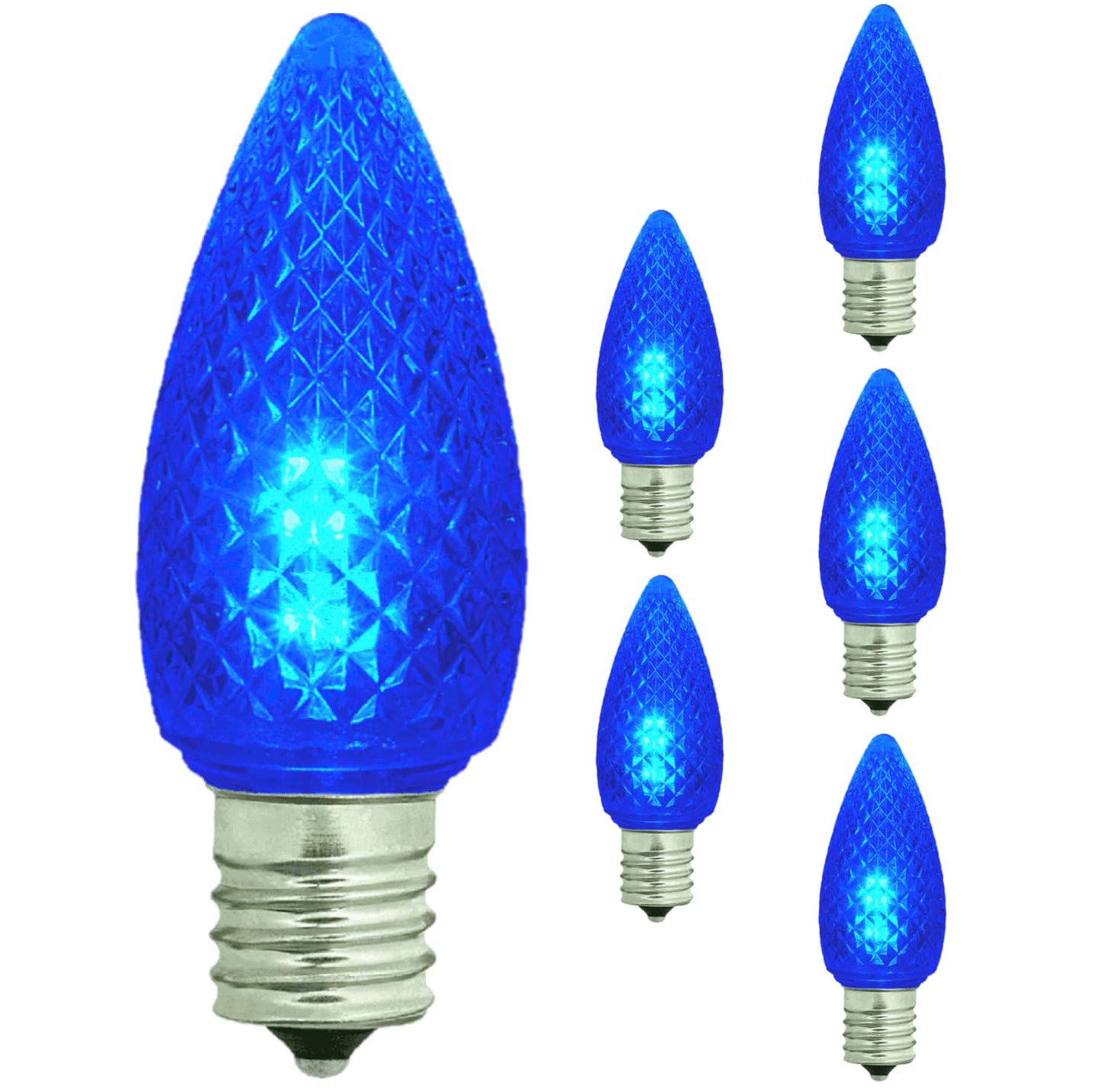 Damar- C9 LED Replacement Christmas Light Bulbs Faceted Transparent Blue 0.96W E17 Intermediate Base Dimmable 100-130V Pack of 6- Commercial Grade Shatterproof String Colored Light for Patio Holiday