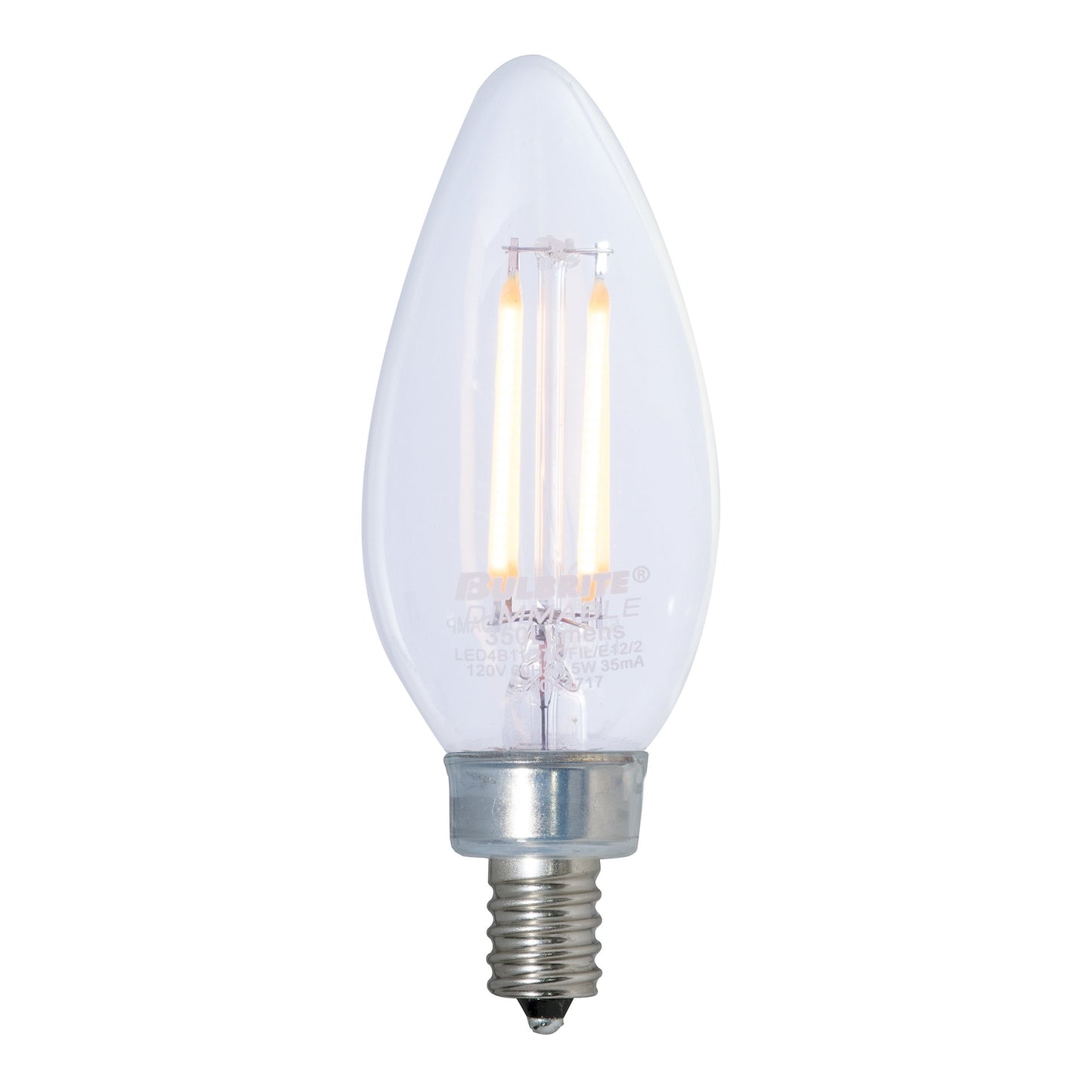 Bulbrite 4 Watt Dimmable Clear Filament B11 Candelabra (E12) LED Bulb - 300 Lumens, 3000K, and 90 CRI