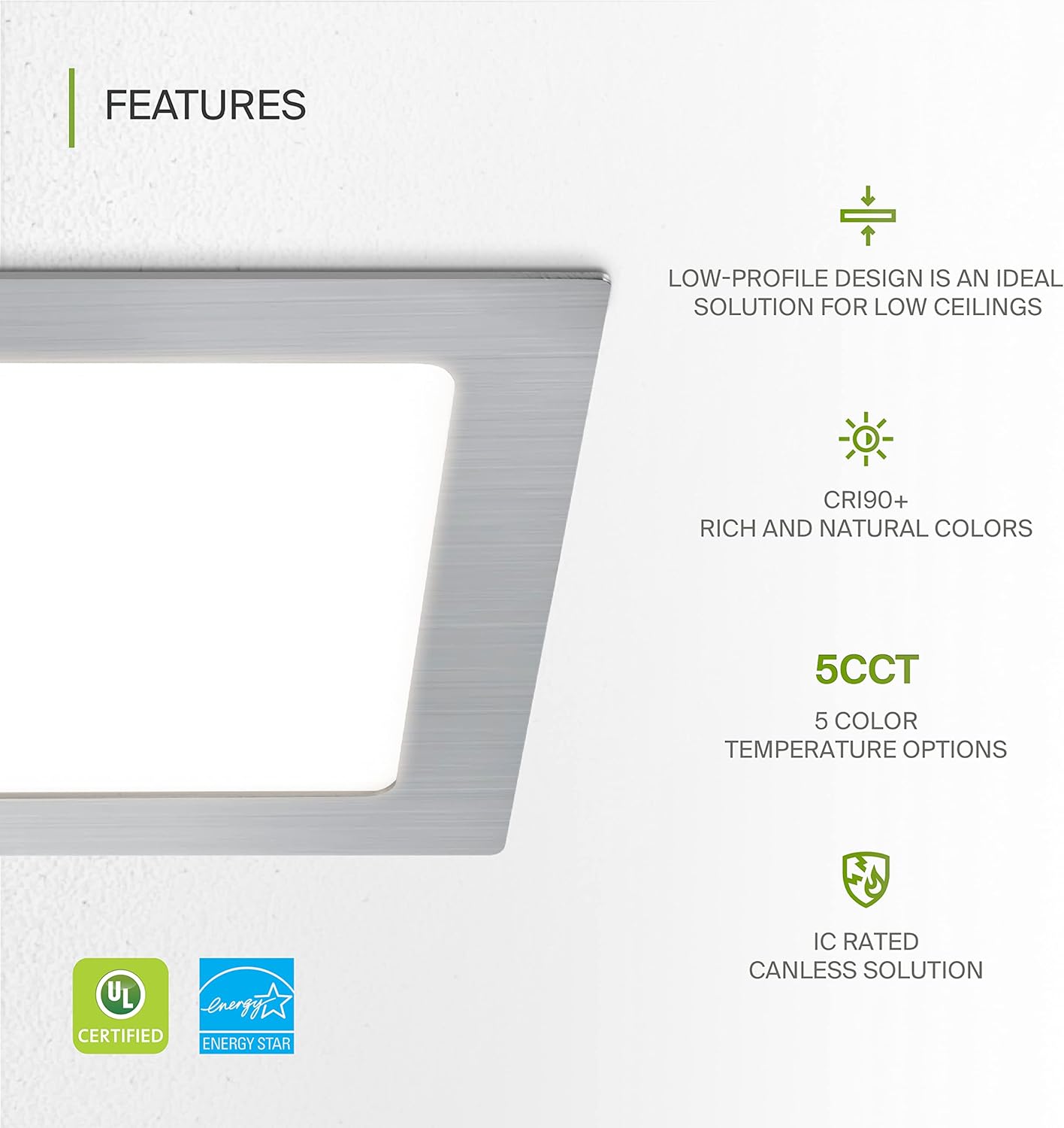 ASD Lighting LED Recessed Mini Panel Square 6inch 15W 120V Triac 2700/3000/3500/4000/5000K Nickel UL Energy Star 6 pack