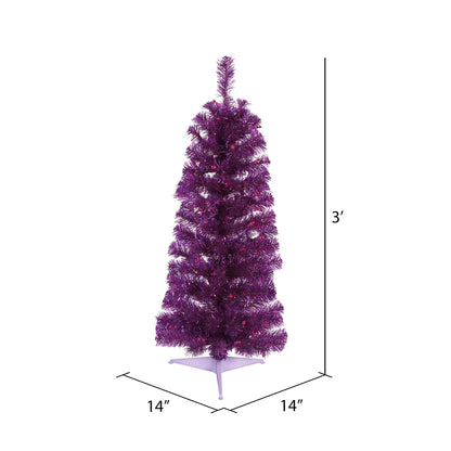 Vickerman 3' Purple Pencil Artificial Christmas Tree Purple Dura-lit LED Lights.