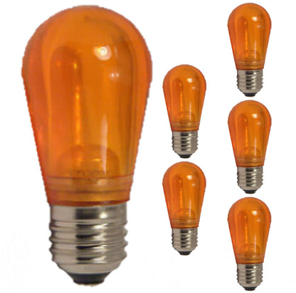 Damar- S14 Colored LED String Light Bulb Transparent Amber 0.55W-1.5W E26 Medium Base 100-130V Pack of 6- Shatterproof Waterproof Outdoor Indoor Replacement Bulb Home Decorations Christmas Halloween
