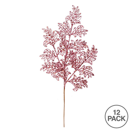 Vickerman 22" Pink Glitter Lace Holly Leaf Artificial Christmas Spray. Includes 12 sprays per pack.