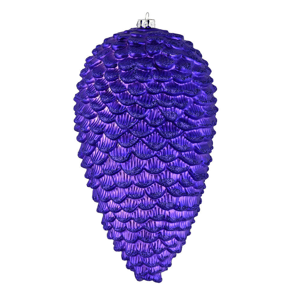 Vickerman 7" Purple Matte Glitter Pinecone Christmas Ornament 4 per set