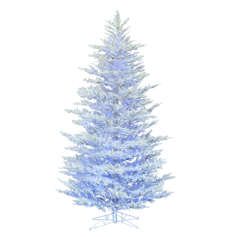 Vickerman 9' x 60" Flocked Cedar Pine Artificial Christmas Tree Low Voltage LED Pure White and Blue Wide Angle 3mm Twinkle Lights
