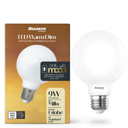 Bulbrite 776404 9W LED G25 3000K - 1800K FILAMENT MILKY WARM DIM