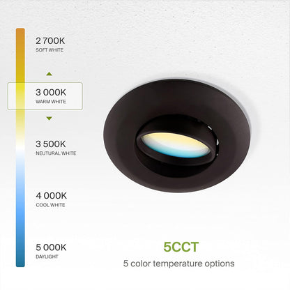 ASD Lighting LED Downlight Retrofit Kit Gimbal 4" 10W 120V CCT Selectable 2700/3000/3500/4000/5000K Dimmable Black UL 6pack