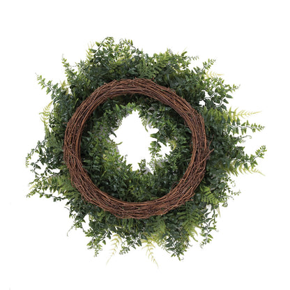 Vickerman 24" Artificial Green Buckler Fern and Grass Wreath.